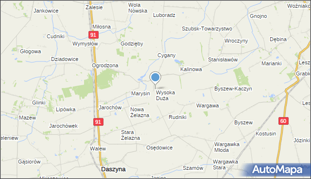 mapa Wysoka Duża, Wysoka Duża gmina Kutno na mapie Targeo